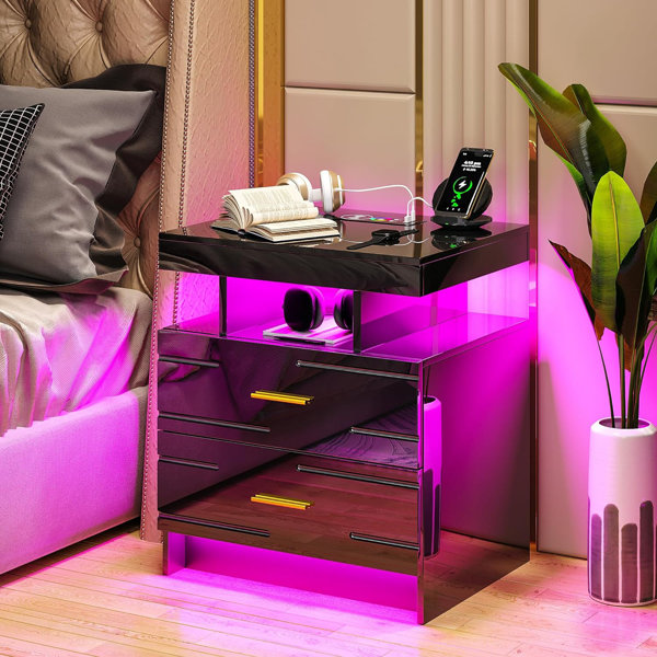 Wrought Studio Led Nightstand With Wireless Charging Station Wayfair